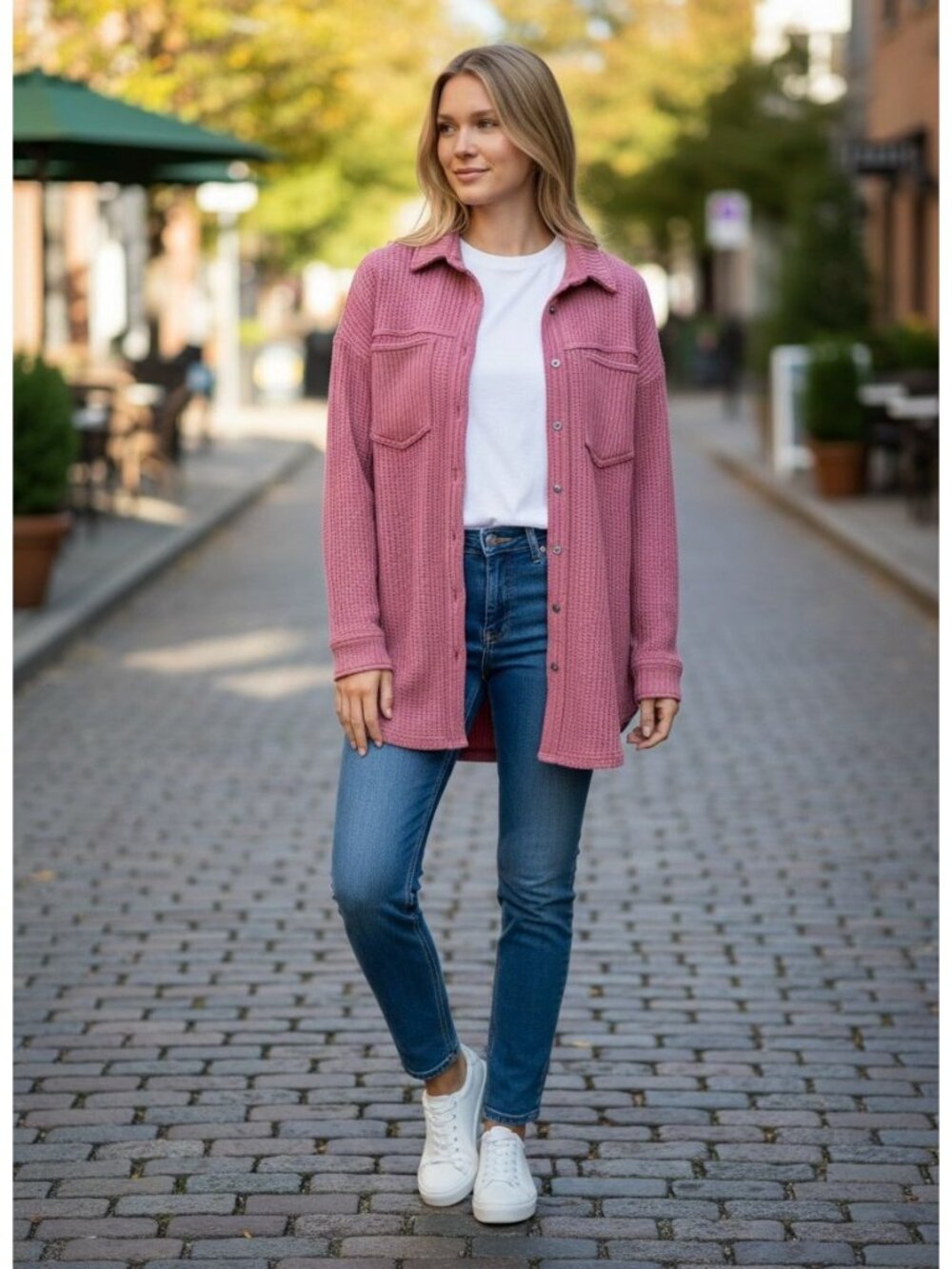 Aerie Womens Pink Waffle Knit Button-Up Long Sleeve Shirt Jacket XXS Cotton Blen